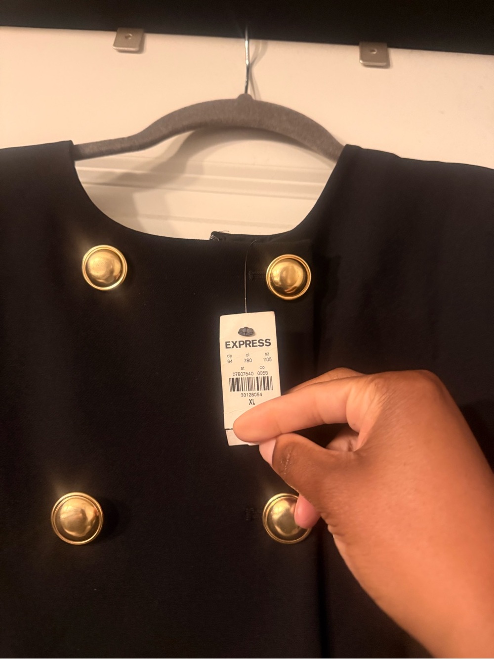 Express Black Double-Breasted Tailored Dress with Gold Buttons - Picture 3 of 8